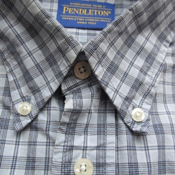Pendleton Mens Boulevard Shirt Button Down 100% Cotton Plaid Pocket Blue Sz M - Picture 3 of 9